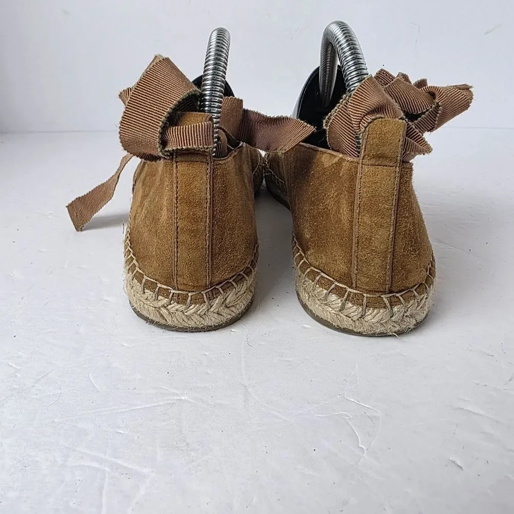 M. Gemi Suede Ankle Wrap Espadrilles Flat Cognac Womens Size 40 EU 9.5 US